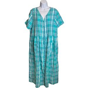 Only‎ Necessities Women's Aqua Seersucker Mumu Lounge Dress Size L 18/20 Kaftan